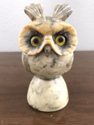Alabaster Hand Carved Owl Made In Italy/heavy Figurne/paperweight