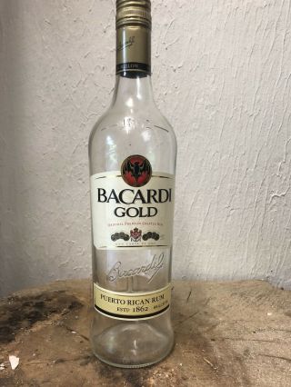 Bacardi Gold Rum 750 Ml Bottle Glass,  Paper Labels,  Empty,