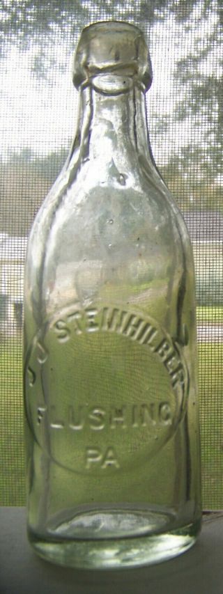 Flushing Pennsylvania Pa Embossed Squat Blob Top Soda Bottle Jj Stewhilber