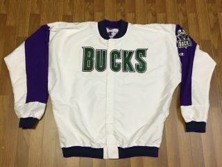 Mens 48 - Vtg 1994 Nba Milwaukee Bucks Champion Sewn Game Worn Jacket Made Usa