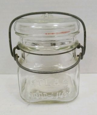 Vintage Atlas Good Luck Square 1/2 Half Pint Canning Jar
