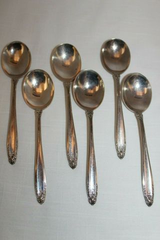 6 Round Soup Spoons Vintage International Sterling Silver Flatware Prelude 6.  5 "