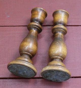 Set Of 2 Vintage Wooden Candleholder Candlesticks Brown Natural Wood Small
