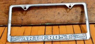 Vtg 50s Metal License Dealer Plate Frame Art Frost Desoto Plym Culver City Ca