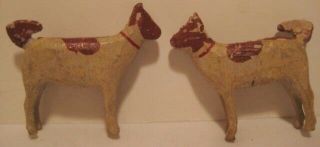 2 Old Hand Carved Wood German Dogs For Ark Or Christmas Village Or Hunt Scene