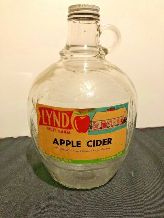 Vintage Lynd Fruit Farm One Half Gallon Apple Cider Glass Jug w/ Handle and Lid 2