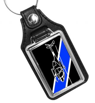 Thin Blue Line Police Aviation Helicopter Unit Faux Leather Key Ring Keychain