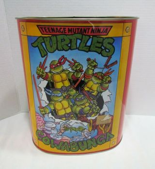 Teenage Mutant Ninja Turtles Tmnt 1989 Tin Litho Trash Can Waste Paper Basket