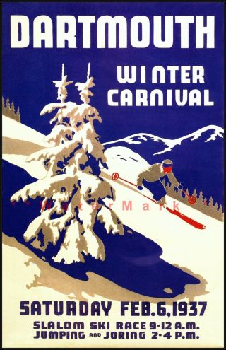 Dartmouth Winter Carnival 1937 Vintage Poster Print Winter Sports Hampshire