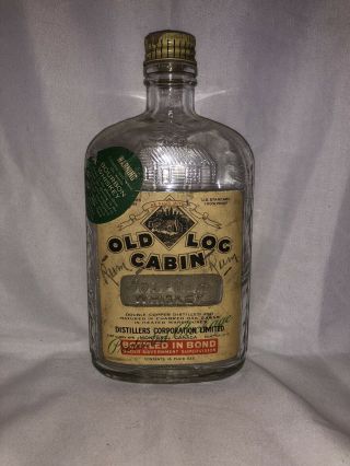 Old Log Cabin Bourbon Whiskey Pint Bottle Great Embossing