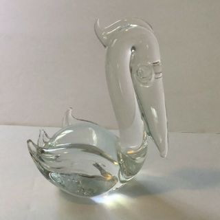 Vintage Handblown Crystal Art Glass Pelican Bird Figurine Sculpture