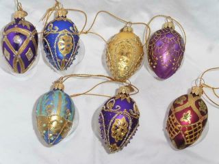 7 Jeweled Egg Shape Glass Ornaments