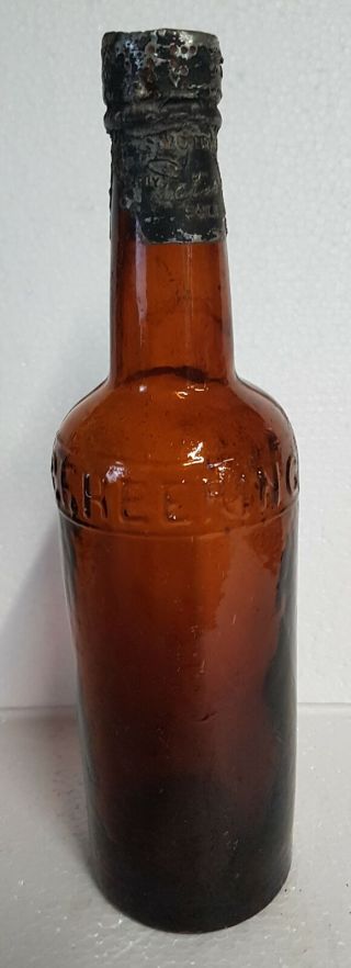 Scarce Amber Glass P F Herring Copenhagen Cherry Brandy With Metal Seal