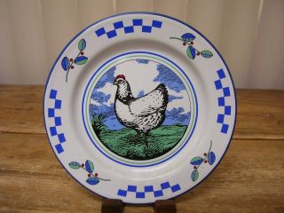 Chicken Hen Rooster Barnyard Animals Tin Plate Midwest Cannon Falls Blue Checks