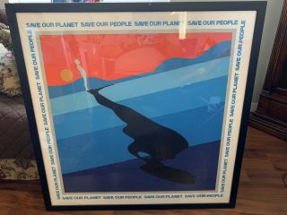 Ernest Trova Save Our Planet 34 " X 34 " Serigraph 1971 Pop Art Blue,  Red