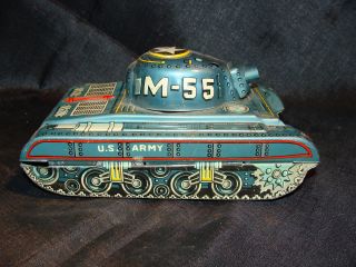 Marx Linemar Line Mar Japan Tin Windup Motorized M - 55 Tank Patton Sherman