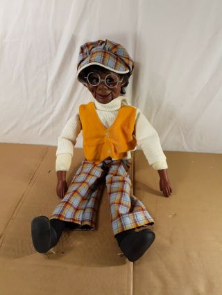 Vintage 1973 Black Americana Eegee Lester Ventriloquist Doll W/ Hat And Glasses