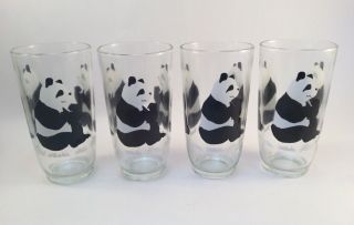 Vtg Panda Bear Drinking Glasses Set Of 4 Tumblers Brazil Glassware