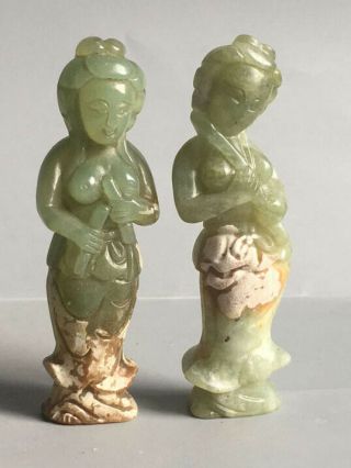 2pc Old China Natural Jade Hand - Carved Statue Of Taxi Dancer Pendant Xo556