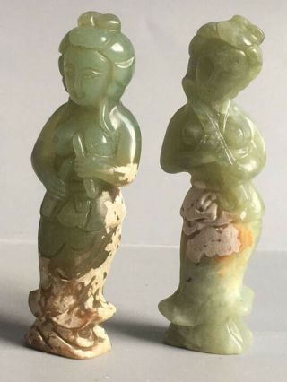 2pc Old China natural jade hand - carved statue of Taxi dancer pendant XO556 2
