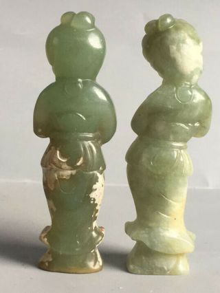 2pc Old China natural jade hand - carved statue of Taxi dancer pendant XO556 3