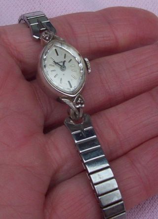 Vintage Benrus 14k White Gold Mid Century Evening Wrist Watch Runs Not Scrap