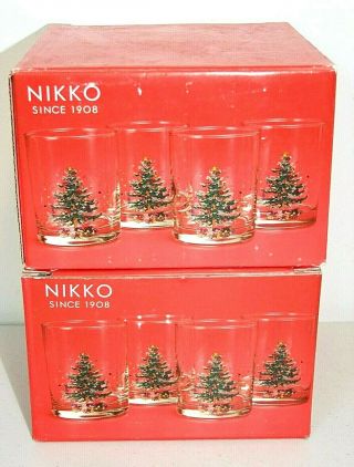 Set Of 7 Nikko Christmas Tree Glasses,  Double Old - Fashioned 14 Oz Glasses