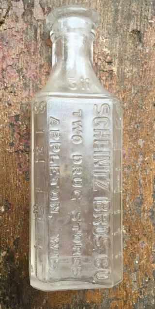 Schlintz Bros.  Co.  Appleton Wisconson Medicine Bottle