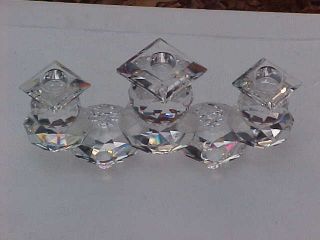 Swarovski 3 Light Candle Holder With Holes 8 1/2 " By 4 " Signed Beauty