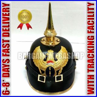 German Leather Pickelhaube Prussian War Helmet Garde Baden Long Spike Hbg1