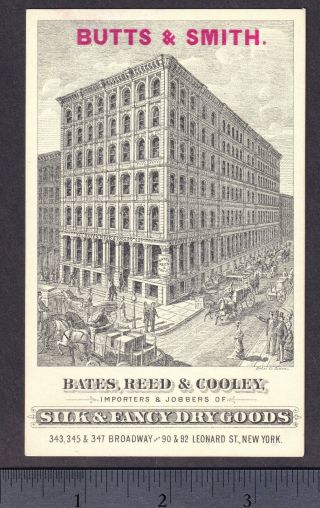 NYC 1800 ' s 345 Broadway Street View Bates Reed & Cooley Dry Goods NY Trade Card 2