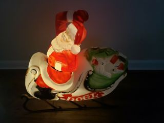 Vintage Christmas Santa On Sleigh Noel 36 " Lighted Plastic Blow Mold Empire