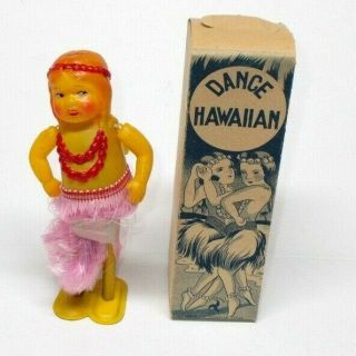 Vintage Occupied Japan Toy Celluloid Wind - Up Dancing Hula Girl,  Nos