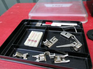 Vintage Elna Sewing Machine Accessories Attachments Cams Feet in Case Swiss Made 3