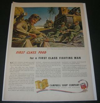 Print Ad 1943 Campbell Soup Ww Ll Art Army Rations Soldiers First Class Food