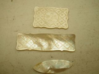Antique Chinese Mother Of Pearl Gaming Counters,  Victorian,  Set Of 3 Different