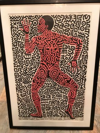 Framed Offset Lithograph " Into 84 " After Keith Haring