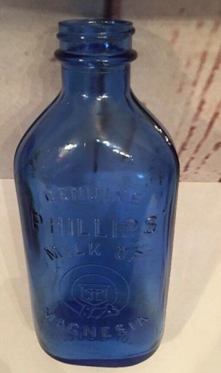 VINTAGE Cobalt Blue Phillips Milk of Magnesia Bottle.  7x3.  (C30) 2