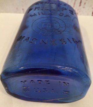 VINTAGE Cobalt Blue Phillips Milk of Magnesia Bottle.  7x3.  (C30) 3