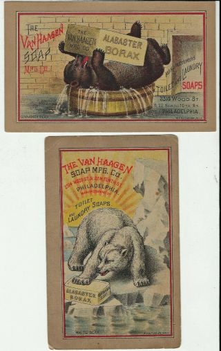 Two Van Haagen Soap Trade Cards With Bears