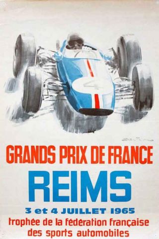 Vintage 1965 Reims Grand Prix De France Auto Racing Poster Print 24x16 9mil