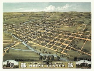 24x36 Vintage Historic Map Mount Vernon Ohio 1870 Knox County