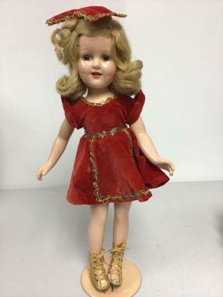 Vintage 18 " Composition Madame Alexander Sonja Henie Doll In Red Velvet Dress
