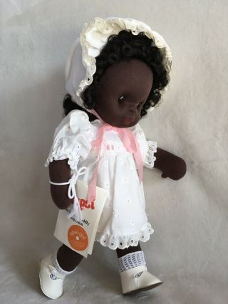 Vintage Stupsi African American 14” Cloth Girl Doll With Tag West Germany