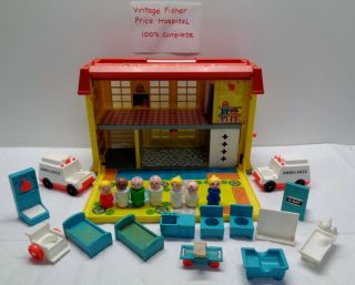 Vintage Fisher Price Little People Play Family Hospital With Accessories 100