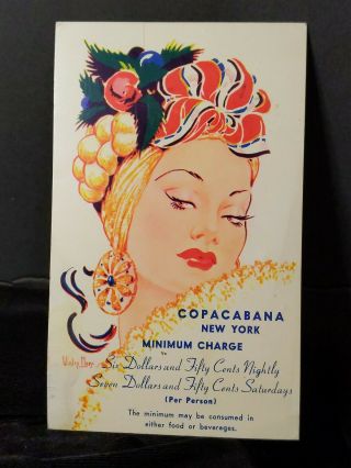 Vintage Copacabana Nightclub NYC Advertising Postcard 1945 - 1948 Mike Proser ' s 2