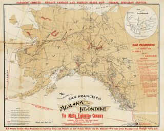 1898 Map Routes San Francisco To Alaska & The Klondike Gold Rush Mining Mines