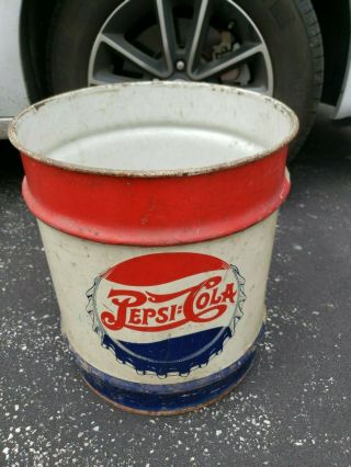 Vintage 1940s Pepsi Cola Advertising Steel Can Drum Syrup 10 Gallon