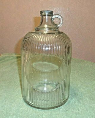 Vintage 1 Gallon Clear Glass Jug With Ribbed Design - Finger Handle