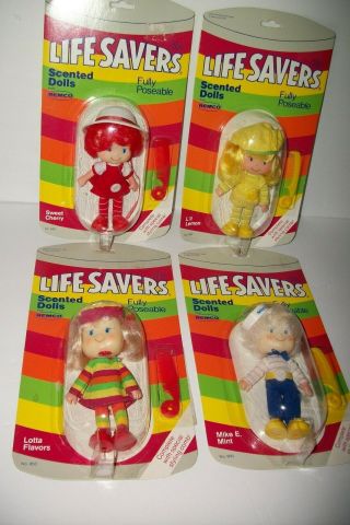 Four 1981 Remco Dolls Lifesavers Candy - Lemon Cherry & Lotta Mip